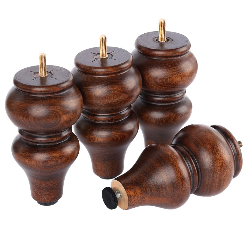 ALAMHI Wood Furniture Legs 6 inch - Sofa Legs Set of 4 Replacement Couch Legs - Round Furniture Feet Replacement for Legs for Furniture - Sofa Legs, Chair, Dresser, Ottoman, Coffee Table, Cabinet, Etc. Brown - Image 1
